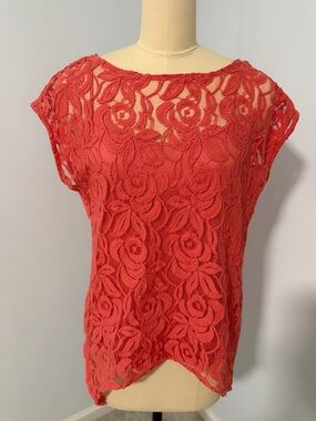 APT. 9 Coral Floral Lace Short Sleeve Top SZS